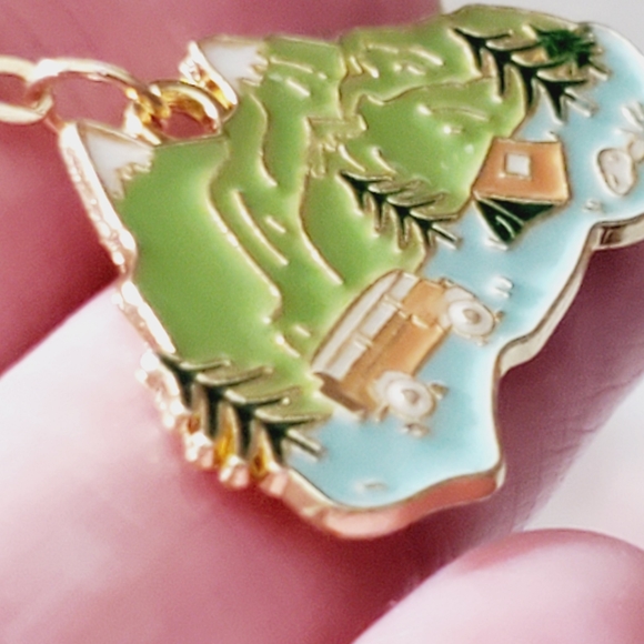 Earrings Camping van life nature handmade mountains Forrest enamel unique - Picture 8 of 11